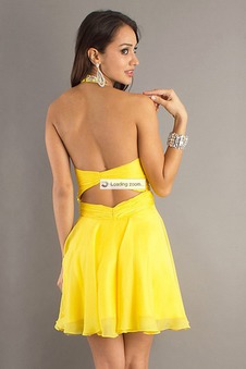 Vestiti 18 anni Naturale Schiena Nuda Giallo Chiffon trendiness V-Scollo