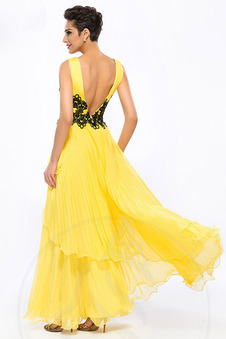 Abito da festa V-Scollo unbacked completo in pizzo A-Line Chiffon