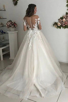 Abito da sposa Quanto Spiaggia A-Line bordo rialzato Naturale Tulle