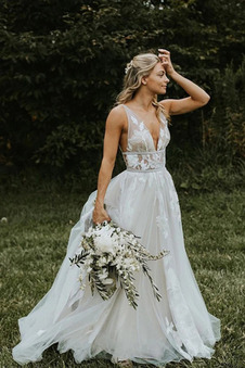 Abito da sposa Pizzo Naturale Non Specificato Profondo V-scollo Una linea pavimento lunghezza