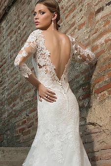 Abito da sposa Romantici Sirena Lungo Maniche a 3/4 all'aperto Pizzo francese