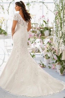 Abito da sposa Sirena Maniche Corte Applique Chiesa Lungo Cappellini