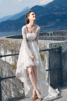 Abito da sposa Applique a linea Affascinante Maniche Lunghe Asimmetrici