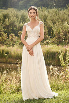 Abito da sposa Eleganti Chiffon Primavera Senza Maniche Naturale in pizzo