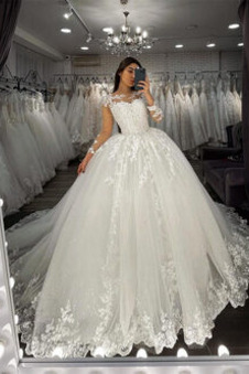 Abito da sposa Pizzo francese Bateau Triangolo Invertito A-Line Quanto