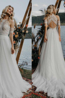 Abito da sposa Pizzo stravagante A-Line decorato Estate Senza Maniche