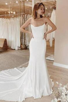 Abito da sposa Gonna lunga Applique unbacked Spaghetti spalline Naturale