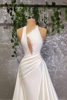 Abito da sposa Senza Maniche Naturale Formale Raso Perline unbacked