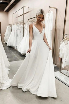 Abito da sposa Semplici Super Satin Profondo V-scollo Naturale Triangolo Invertito