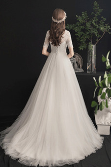 Abito da sposa Maniche Corte Estate Lupetto Allacciato Tulle Naturale