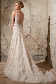 Abito da sposa moda Gonna lunga Senza Maniche all'aperto Pizzo Applique