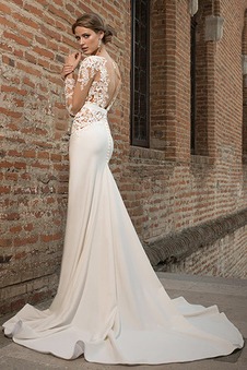 Abito da sposa Applique Lungo Spiaggia foglia guaina Raso elastico