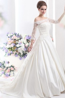 Abito da sposa Primavera Quanto Maniche a 3/4 Ball Gown Lungo Collare di spalla Carta