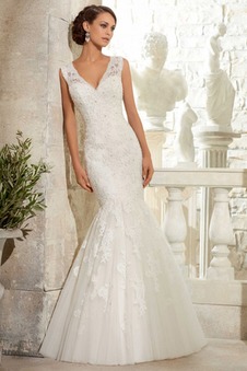 Abito da sposa Applique Scollo a v V All Aperto Primavera trendiness