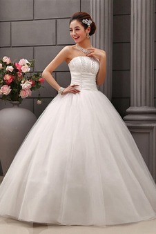 Abito da sposa Senza Maniche Tulle Perline Formale Ball Gown Naturale