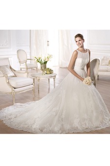 Abito da sposa Lungo Caduta Chiesa Bateau A-Line Shiena Sheer