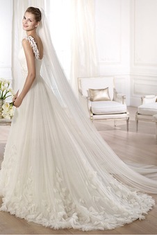 Abito da sposa Senza Maniche Con Velo Cerniera Scollo a v V Raso Fiore