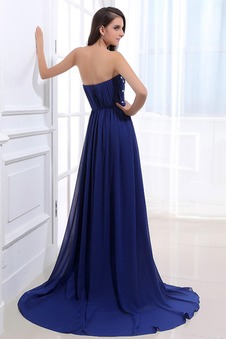 Abito da ballo Breve treno Blu scuro A-Line Chiffon Senza Maniche