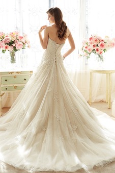 Abito da sposa Primavera Gonna lunga Applique Cuore Tulle All Aperto