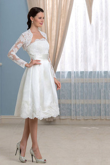 Abito da sposa due Pezzi Maniche Lunghe Pizzo francese al ginocchio