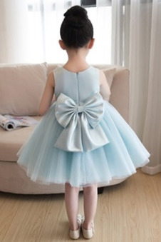Abito cerimonia bambina Senza Maniche decorato a linea Raso Perline al ginocchio