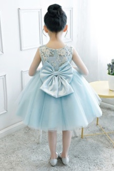 Abito cerimonia bambina al ginocchio decorato Fiocco Tulle Estate Formale