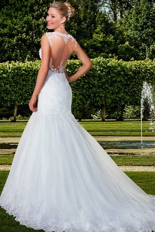 Abito da sposa Sirena Senza Maniche Con Velo Pizzo Alta Coperta Queen Anne