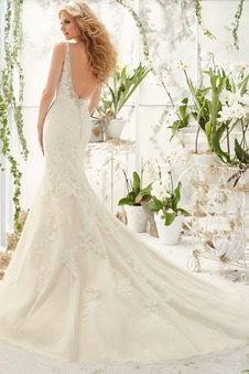 Abito da sposa Pizzo Gonna lunga Schiena Nuda Naturale Applique Senza Maniche