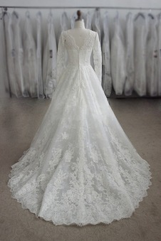 Abito da sposa Pizzo Chiesa Quanto Maniche Lunghe Lungo decorato