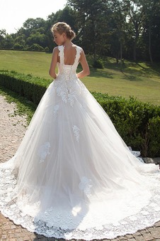 Abito da sposa Pizzo Allacciato V-Scollo Bassa Chiesa Lungo