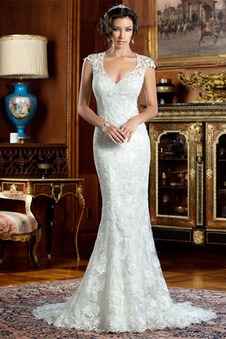 Abito da sposa V-Scollo Lungo eleganza Schiena Nuda Cappellini Primavera