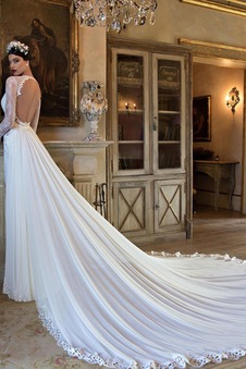 Abito da sposa Maniche Lunghe Naturale Lungo Shiena Sheer eleganza