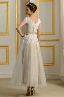 Abito da sposa Pizzo Quanto all'aperto Maniche Corte A-Line V-Scollo