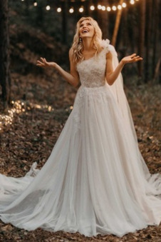 Abito da sposa Eleganti Applique Primavera tessuto a linea Naturale