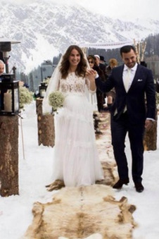 Abito da sposa Cerniera A Terra A-Line Naturale Caduta Pizzo