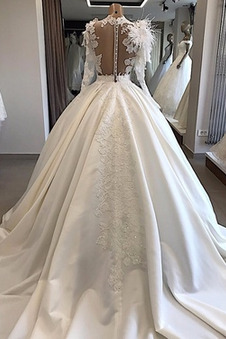 Abito da sposa Autunno Applique Treno della corte Lusso Shiena Sheer