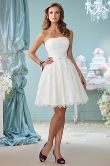 Abito da sposa Pizzo Casuale Naturale Fiocco senza spalline al ginocchio