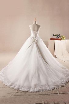 Abito da sposa Pizzo Lungo A-Line Bendaggio Naturale Chiesa