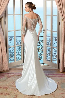 Abito da sposa Quanto Raso elastico foglia guaina Shiena Sheer Maniche a 3/4