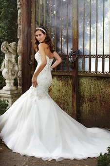 Abito da sposa Senza Maniche Lungo sirena Senza Vita Applique Organza