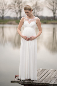 Abito da sposa Impero Alle Caviglie abbondante Premaman decorato bordo rialzato