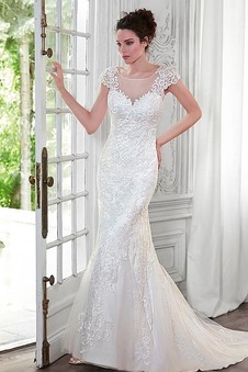 Abito da sposa Pizzo Sirena Lungo Mezza Coperta Applique Chiesa