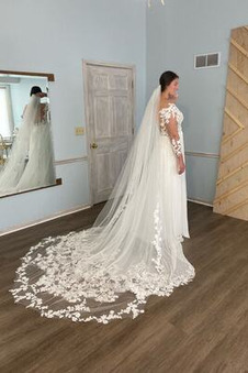 Abito da sposa A-Line Applique Profondo scollo a v Lungo Primavera