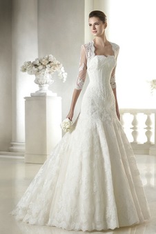 Abito da sposa Maniche a 3/4 Pizzo Queen Anne Cerniera Chiesa Lungo