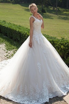 Abito da sposa Pizzo Allacciato V-Scollo Bassa Chiesa Lungo