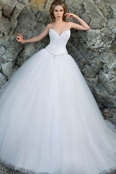 Abito da sposa Lungo Tulle Allacciato Scollo a v V Senza Maniche Ball Gown