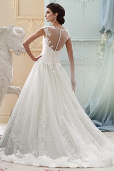 Abito da sposa Pizzo Applique Petit Bateau Shiena Sheer Maniche Corte
