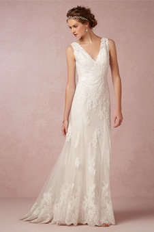 Abito da sposa Sirena All Aperto Shiena Sheer Naturale Pizzo Lungo