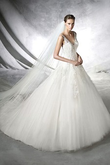 Abito da sposa Primavera Formale Tulle Applique Con Velo Mezza Coperta