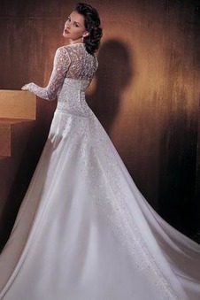 Abito da sposa A Terra Bassa Argento a linea Perline Mezza Coperta